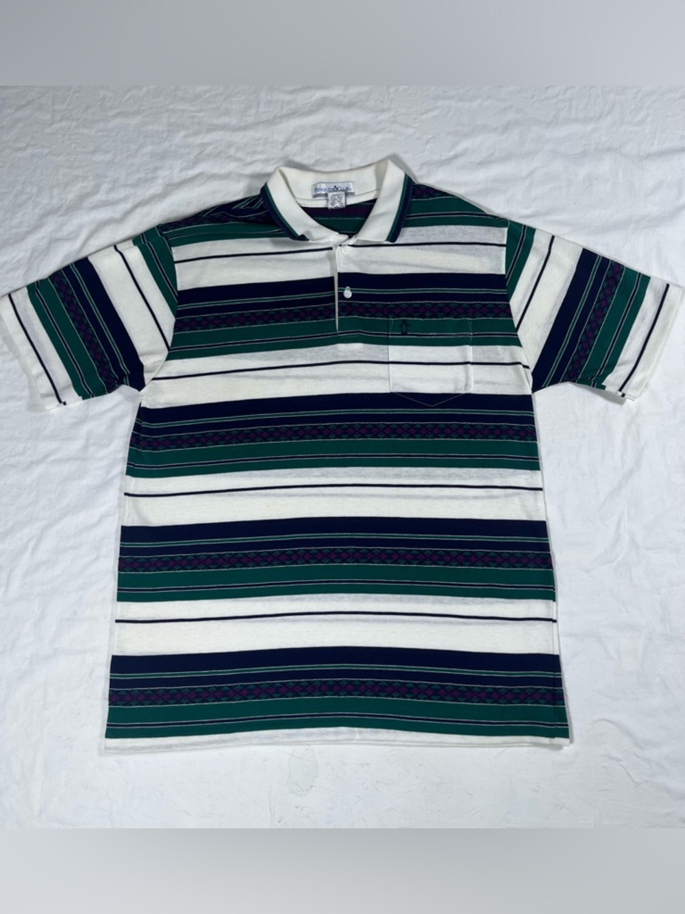 Penguin Club Men’s Large Polo Green Purple White Striped